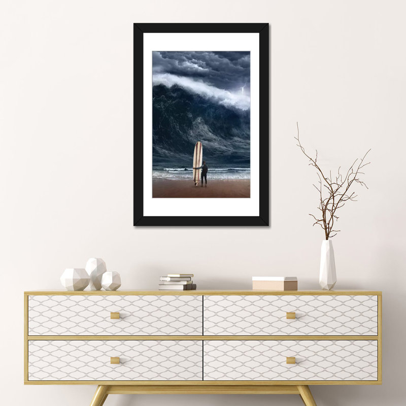 «Surf Cataclysm», impression sur toile, H 24 po x l 16 po x P 1 po, Papier d'art encadré noir, Blanc