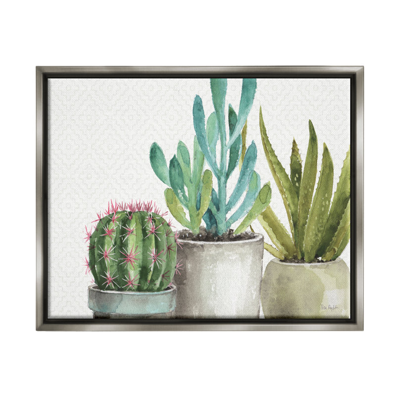 "Modern Succulents", art gris et vert sur toile par Lisa Audit, H 17 po x l 21 po x P 1,7 po, Cadre flottant gris lustré