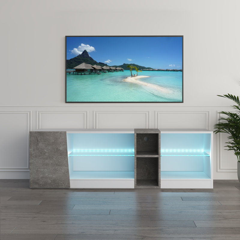 Ayuna Unfinished TV Stand for TVs up to 60", White/Grey