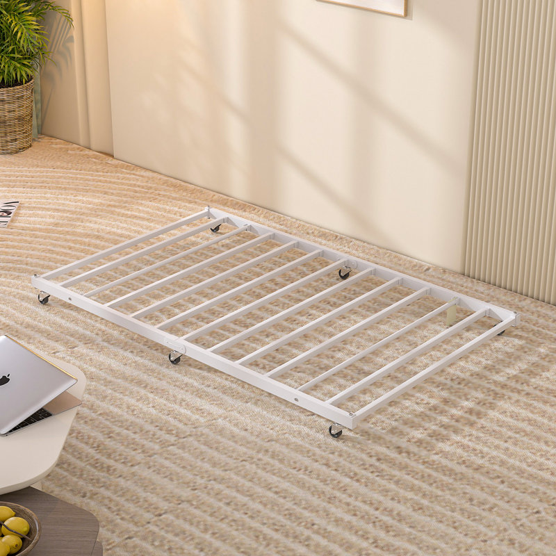 Korecky Roll Out Trundle Bed Metal Bed Frame, White