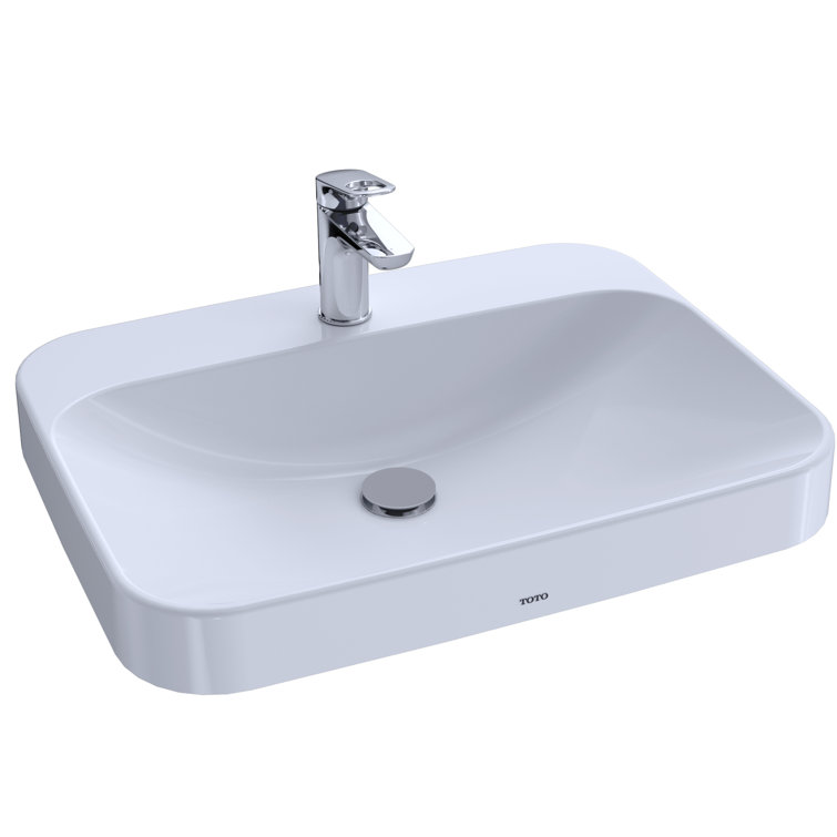 Arvina™ Vitreous China Rectangular Vessel Bathroom Sink with Overflow