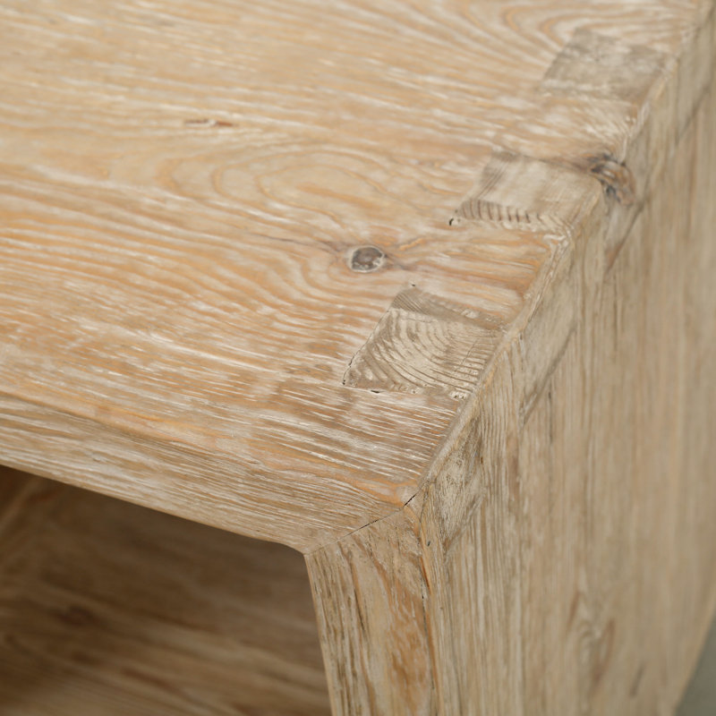 Weathered Wash Solid Wood Rectangular End Table with Storage