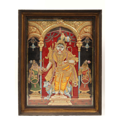 Rajamannar (Rajagopalaswamy) | Tanjore Painting | With Vintage Teakwood Frame