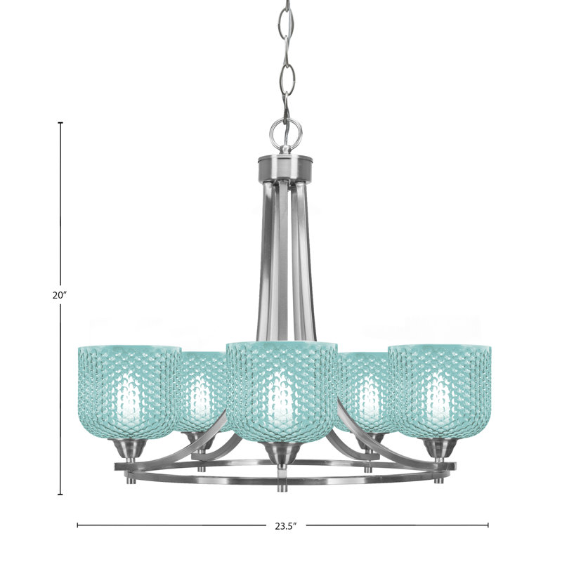 Lustre 5 lumières en cristal au fini nickel brossé 6 "Paramount, Sarcelle, Nickel brossé