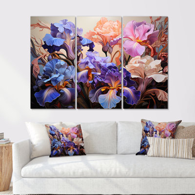 Mauve et rose féroce iris Wild Expression Blooms - ensemble d'impressions d'art mural iris