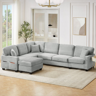 Sectional Sofa Sectional 125.2" Upholstered Sofa With A Movable Ottoman And Side Storage Pockets For Living Room