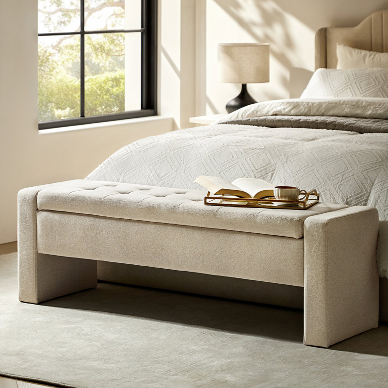 Anthonique 55.1'' W Modern Tufted Upholstered Storage Bench, Beige