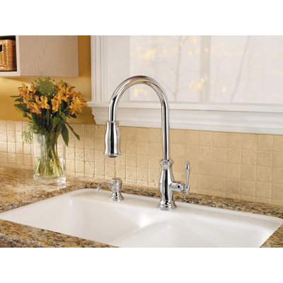 Hanover Pull Out Single Handle Kitchen Faucet with Soap Dispenser