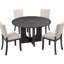 Table ronde 5 pièces pour le salon, table de 47,3 po, 4 sièges confortables, surface imperméable, table moderne à base de tréteaux stable 4, sièges rembourrés beiges, couleur noir antique, assemblage facile