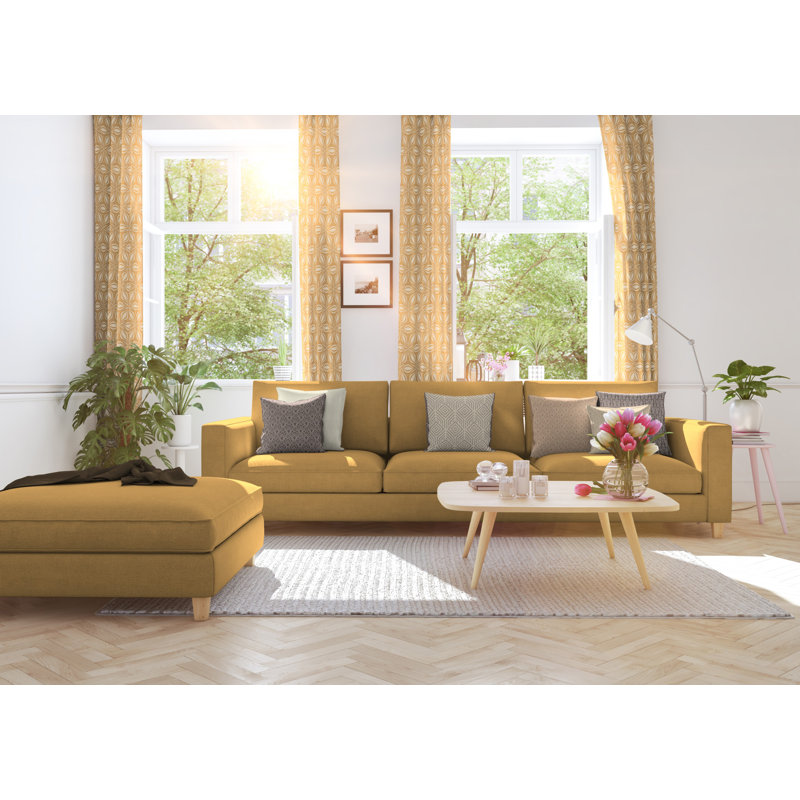 Dellview Retro Floret Eyelet Opaque Curtains, Mustard/Beige, 145 W x 225 D cm
