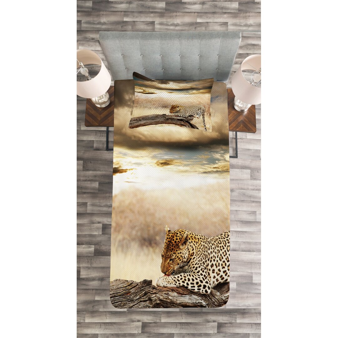 Gestepptes Bettdecken-Set, wilder Leopard, Beige, Beige und Braun