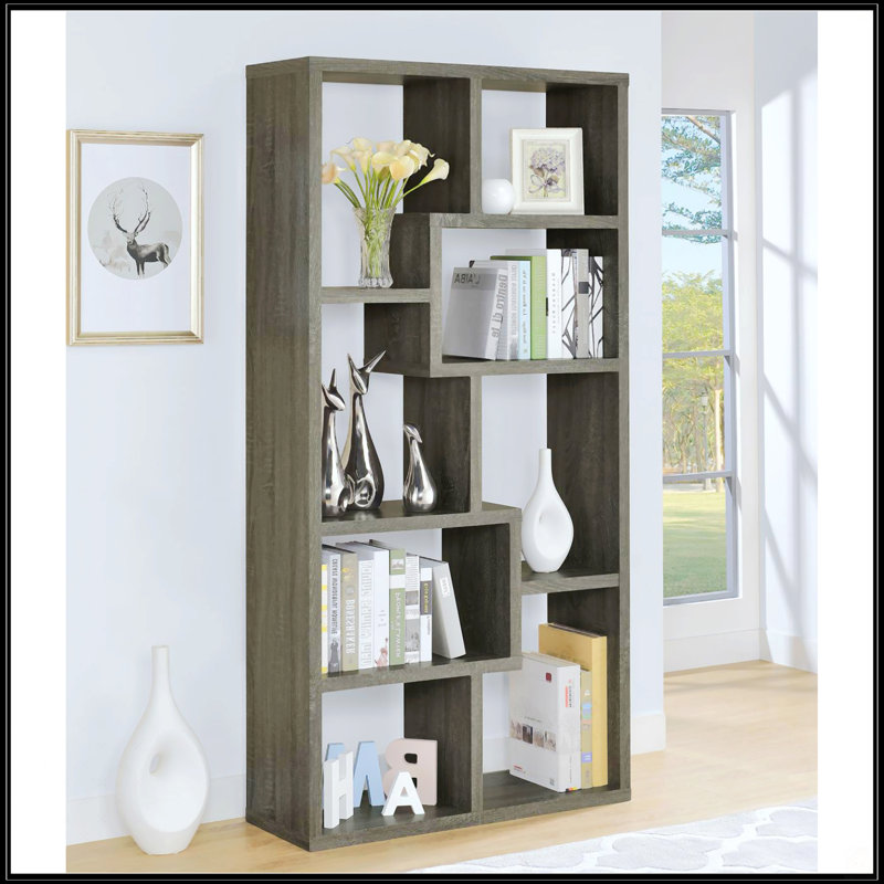 8-Shelf Geometric Bookcase, Gray
