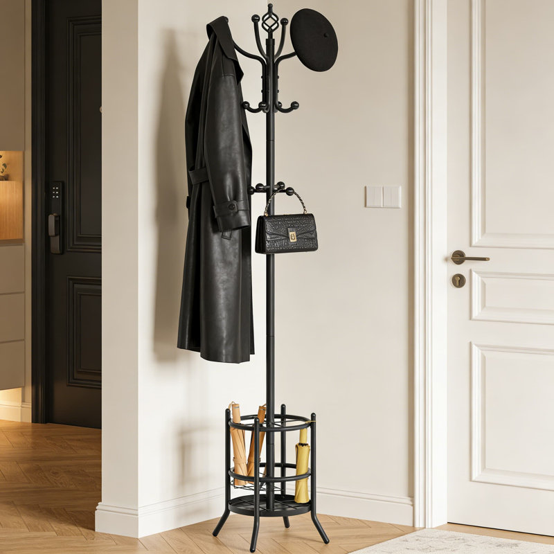 Freestanding Coat Rack With 16 Hooks And Built-In Umbrella Holder, Space-Saving Entryway Organizer For Living Room, Bedroom, Or Office