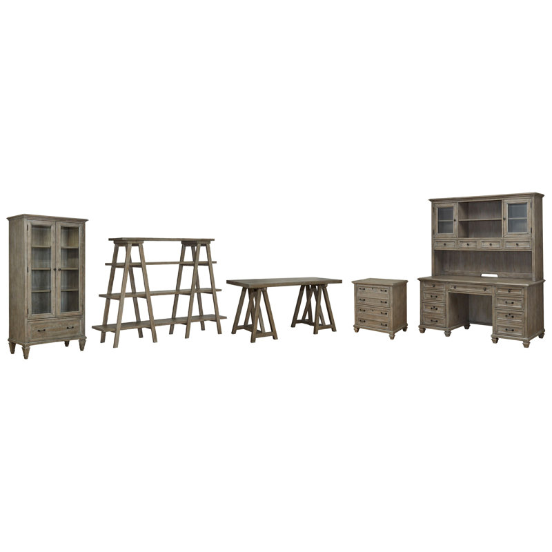 Desk With Lateral File Door Bookcase Bookshelf Credenza And Hutch, 5 Pieces:Desk,Filing,Bookcase, Bookshelf, Credenza