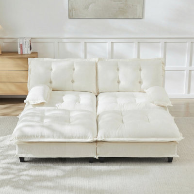 Canapé modulaire modulaire avec 2 repose-pieds, canapé en chenille à assise profonde pour le salon et la chambre à coucher, coussin en treillis confortable, beige