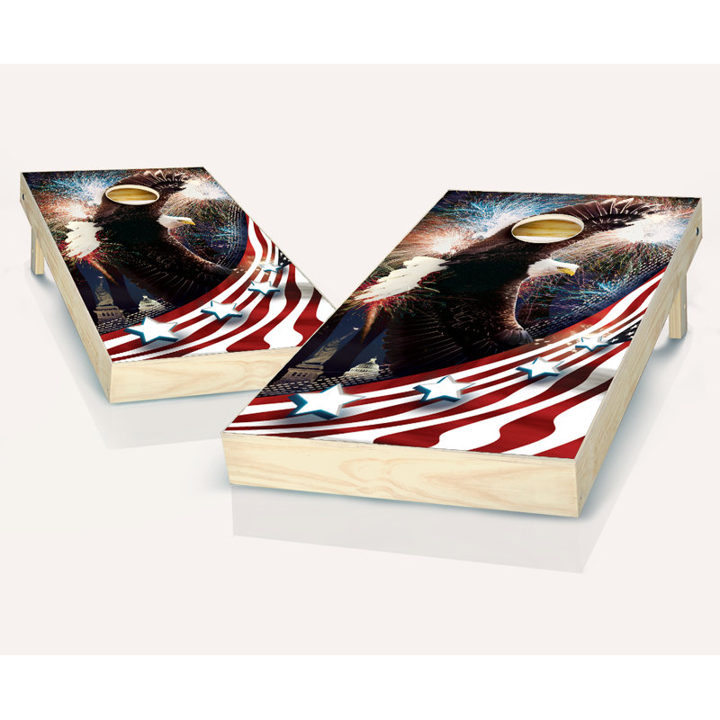 Ensemble de jeu de cornhole en bois massif 2 pi x 4 pi, Rouge / Orange