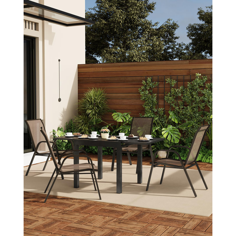 Stackable Outdoor Patio Chairs, High-Back Metal Garden Furniture Set with Breathable PVC-coated polyester Fabric, Space-Saving Design