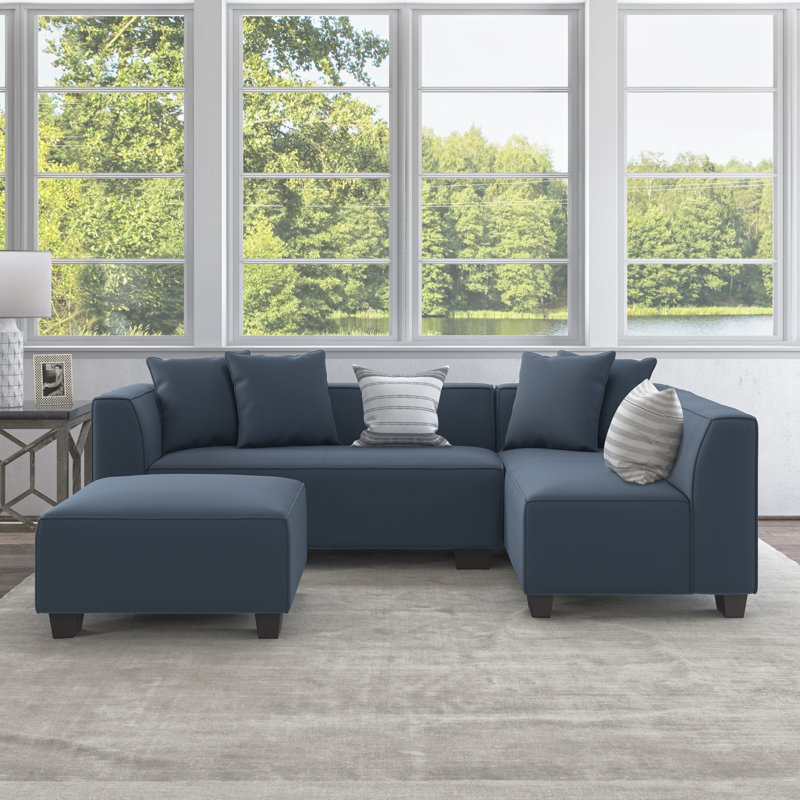Easton Upholstered L-Shaped Sectional Right Hand Facing, Caribbean Blue Polyester