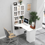 L-Shaped Computer Desk with Bookshelf , 76" Height Executive Desk with Hutch for Living Room and Office