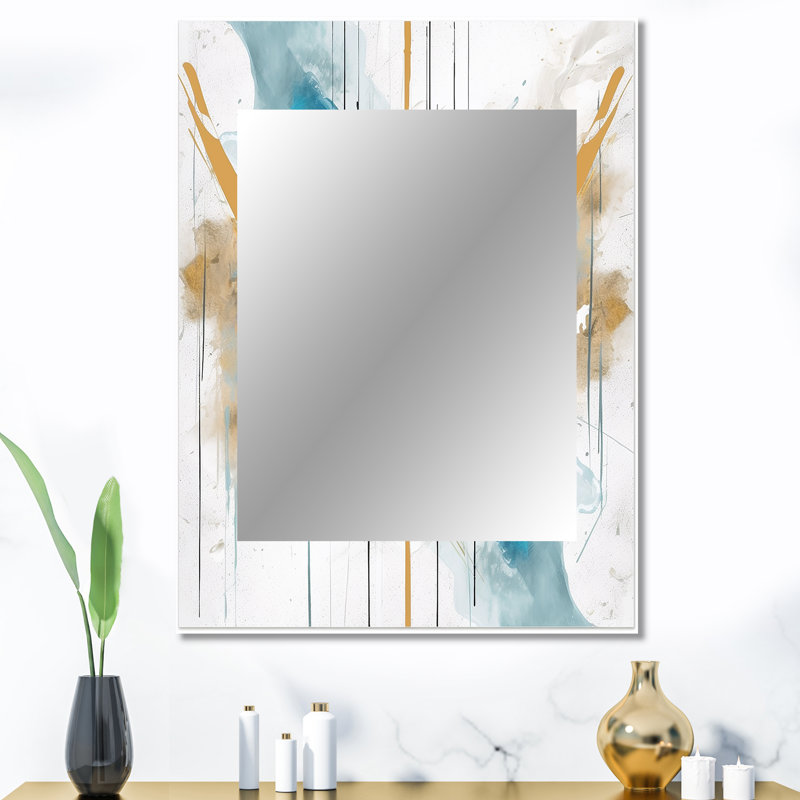 Élégance bleu sarcelle et or - miroir décoratif minimaliste, miroir mural moderne, impression d'art en métal, 40 po x 30 po