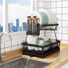 1Pcs Dish Drying Rack, 2-Tier Dish Rack for Kitchen Counte, Large Dish  Strainers with Drainboard, Dish Drainers with 2 Cup Holder, Extra Drying Mat,  Black Utensil Holder