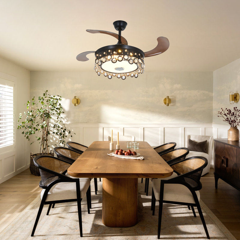Modern 42" Ceiling Fan With Led Light & Remote Control, Bluetooth Speaker, 3 Speeds, Timer