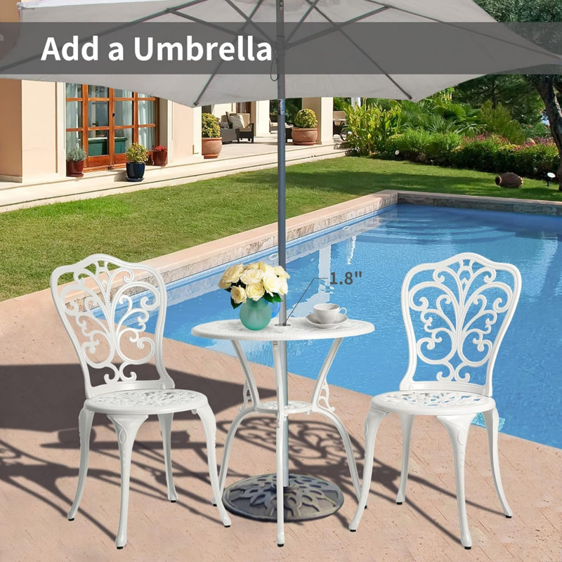 White Cast Aluminum Butterfly Pattern Outdoor Bistro Set