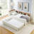 Twin Size Upholstery Velvet Height Adjustable Day Bed With Storage Headboard And Wireless Charging, Multi-Functional Daybed With Trundle Bed & LED Lights, Beige-405689560