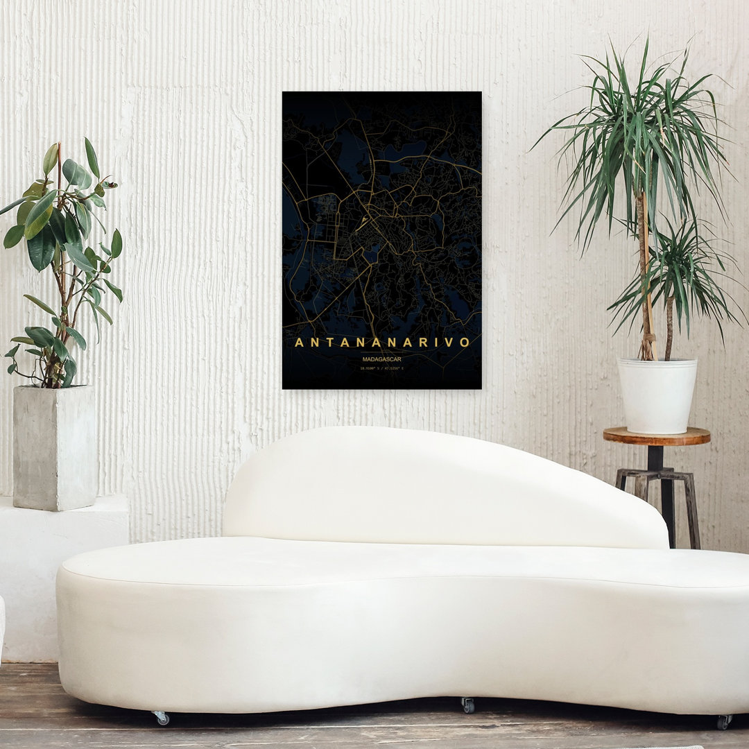 Antananarivo Night Map Abstract Elegant Minimalist City Wall Art Print