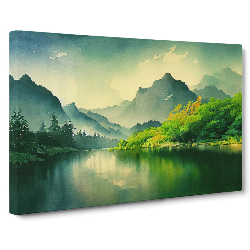 Watercolour River Mountains - Wrapped Canvas, 40cm H x 60cm W x 3cm D