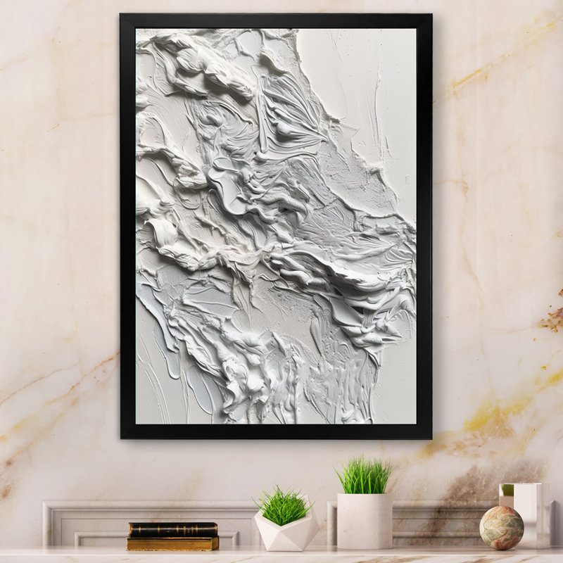 «White and Tranquility Unleashed», impression sur toile encadrée en marbre abstrait, Cadre photo noir