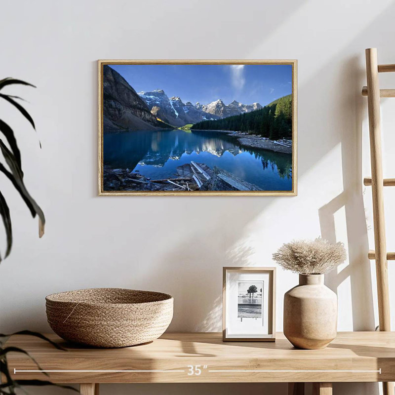 Lac pittoresque de la Moraine, 19 po x 13 po, Cadre flottant en bois naturel