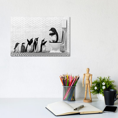 Penguin Family At The Toilet by Jauffrey Philippe - Gallery-Wrapped Canvas Giclée on Canvas