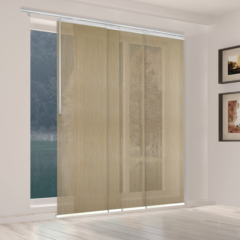 Dappled Sand 4-Panel Single Rail Panel Track Extendable 48"-88"W x 116"H, Panel width 23.5", White