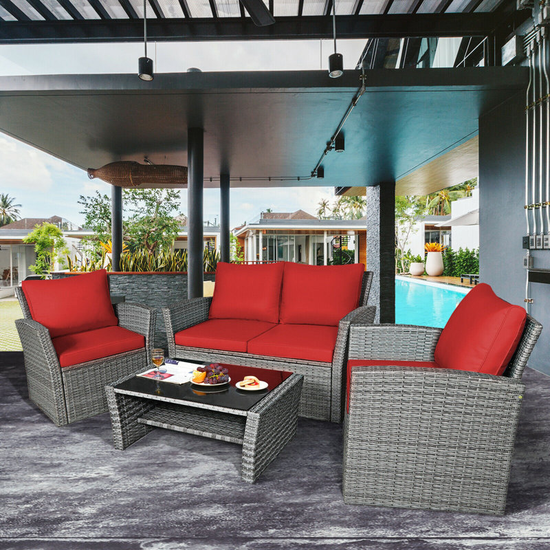 Bonita 4 - Person Patio Conversation Set with Cushions, Red