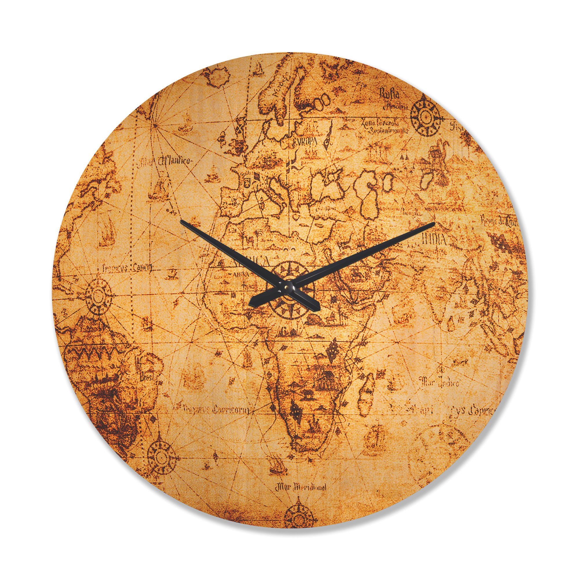 East Urban Home Magnifying Glass on World Map Wall Clock | Wayfair