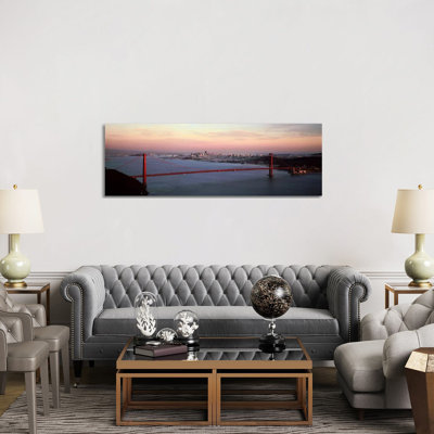 Suspension Bridge Across A Bay, Golden Gate Bridge, San Francisco Bay, San Francisco, California, USA - Wrapped Canvas Panoramic Print