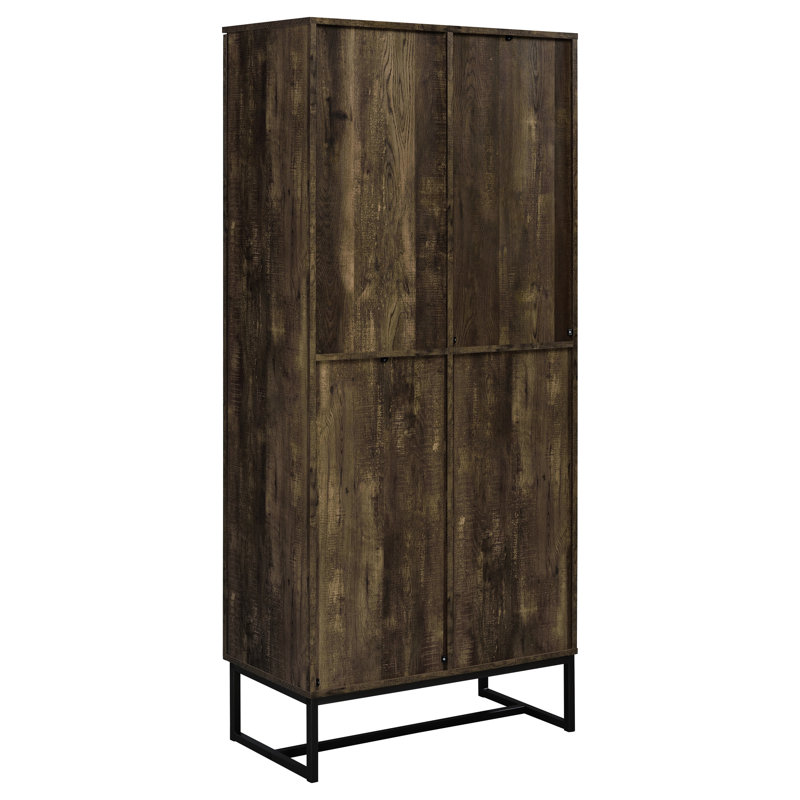 Tall Cabinet With 8 Shelves, Engineered Wood Frame, Rustic Oak For Pantry And Essential Storage 8-Shelf Freestanding Accent Cabinet, Herringbone Design, Finish A Warm Inviting Atmosphere