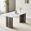 Table de salle à manger rectangulaire de 69,30 pouces de style moderne, en verre trempé avec plateau de table en marbre, pieds de table brossés mat, convenant à 4 à 6 personnes, marbre blanc, gris mat.
