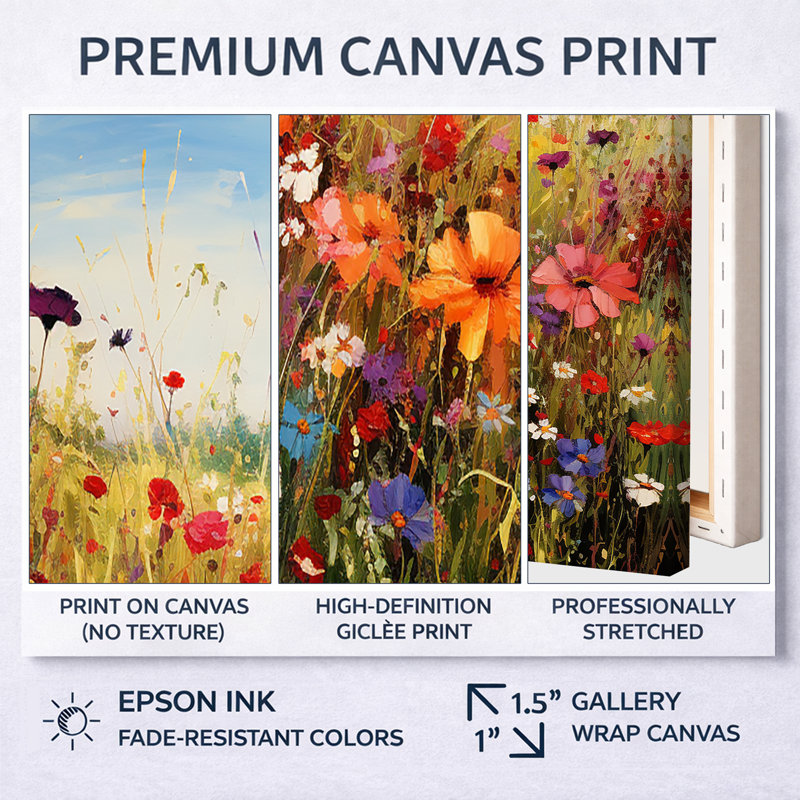 Colorful Wildflowers Meadow Blooms I Canvas Painting Print, 12" H x 20" W, Framed Print, Black