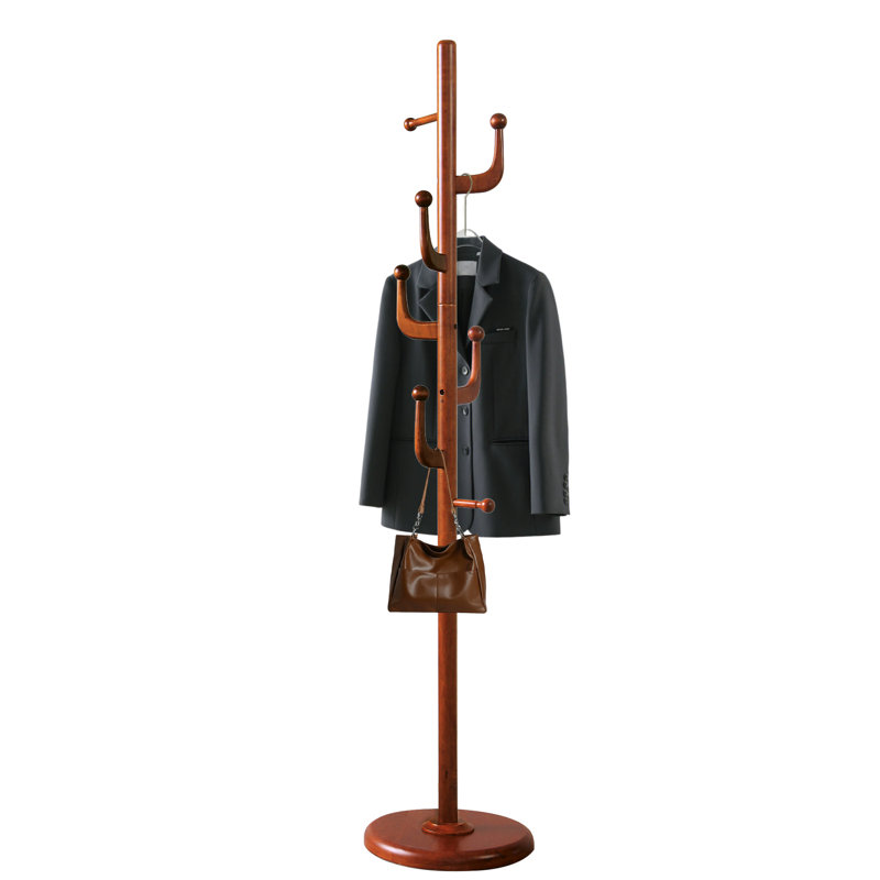 Freestanding Solid Wood Coat Tree with 7 Hooks, Entryway Storage