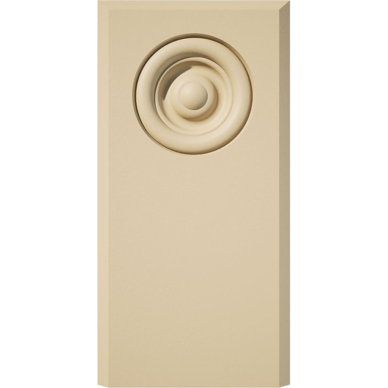 4"W x 8"H x 1"P, Standard Foster Bullseye Signature Urethane Plinth Block with Beveled Edge, Primed Tan, 8" H x 4" W x 1" D
