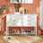 6 Drawers White Wooden Console Table With Open Storage Shelf