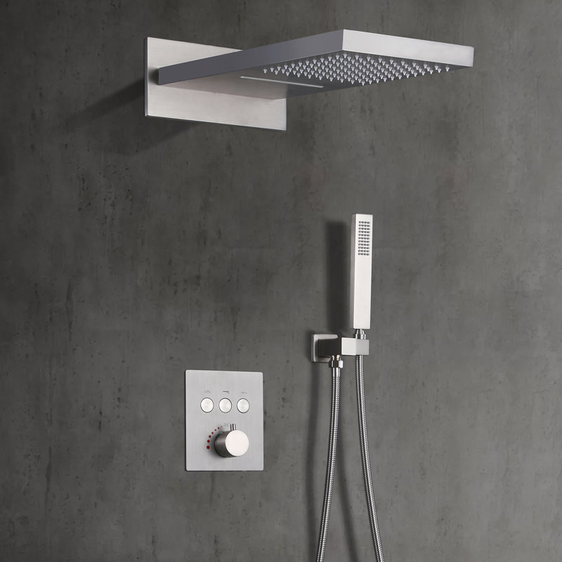 Système de douche thermostatique luxueux en laiton massif à 3 fonctions avec valve brute L 19,68 po x l 9,44 po