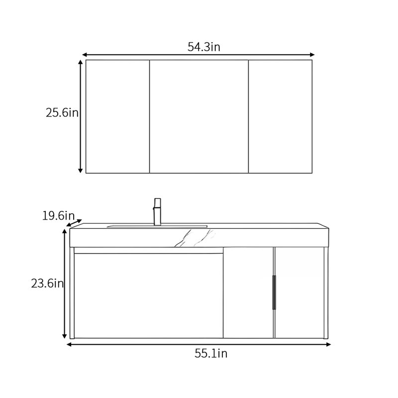 Armoire de salle de bain moderne, simple et légère de luxe, 55"