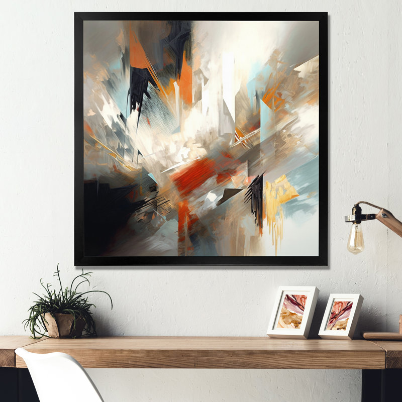 Orange et bleu abstrait mixte couleurs IV - art minimaliste abstrait, Cadre photo noir, H 16 po x l 16 po x P 1 po