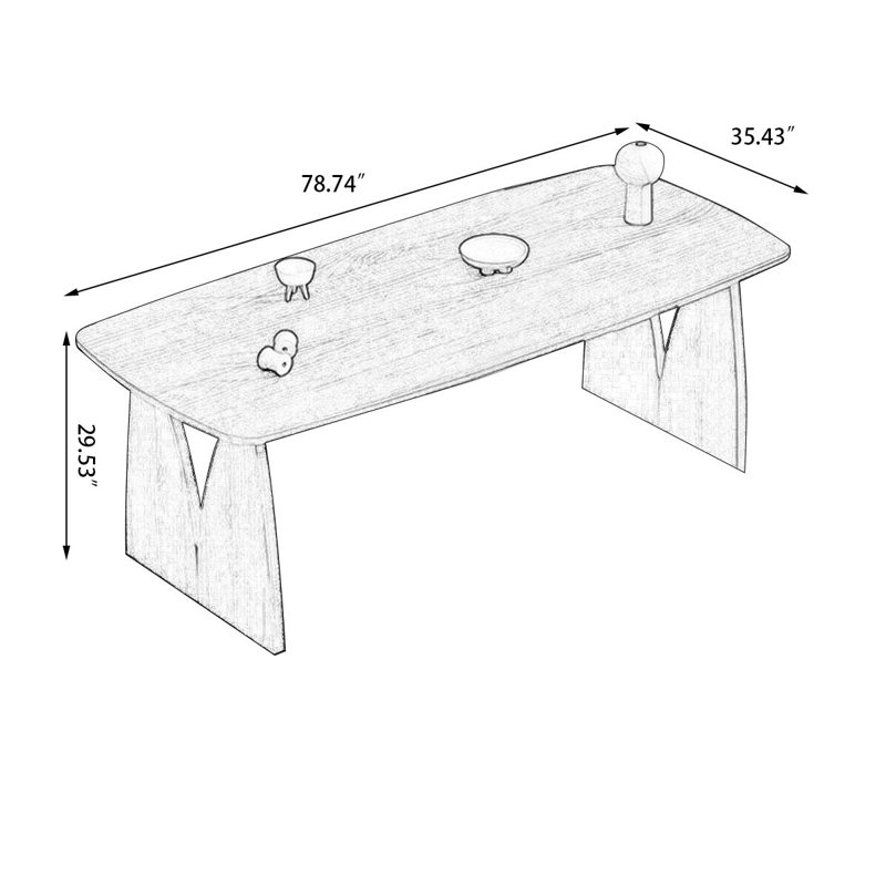 Rectangular Solid Wood Dining Table, 29.53"H x 78.74"L x 35.43"W, Black