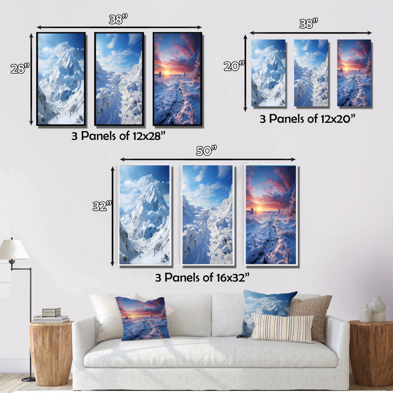 «Winter Snowy Peaks», 3 pièces sur toile, Toile tendue, H 20 po x l 36 po