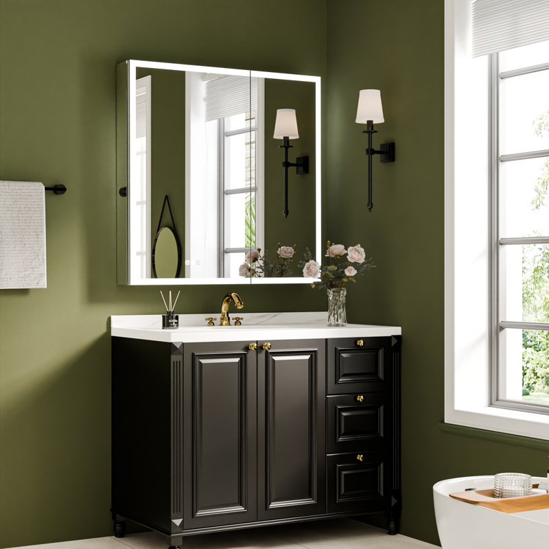 Surface ou encastré moderne armoire à pharmacie sans cadre à DEL à intensité variable avec miroir, Reversible