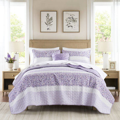 Courtepointe 4 pièces très grand / très grand motif floral, 2 taies décoratives, 1 coussin décoratif